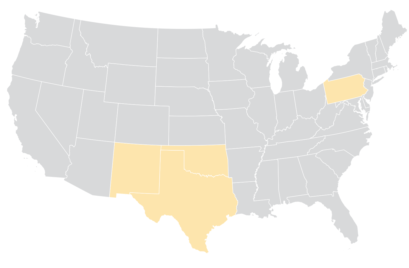 US Map showing areas of interest